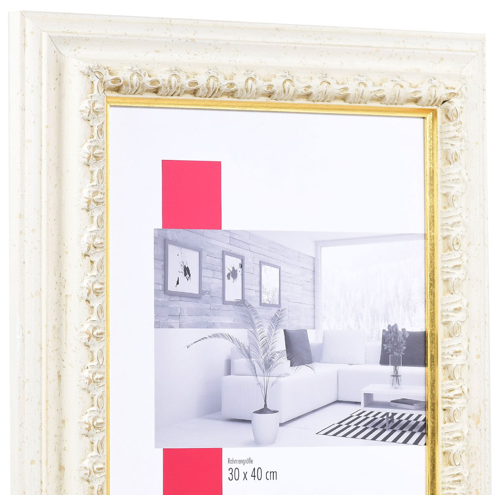 Barock-Bilderrahmen Orsay 30x30 cm, weiß-gold, Normalglas
